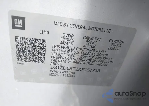 2019 Chevrolet Malibu Lt z USA, uszkodzony, nr VIN 1G1ZD5ST1KF157738